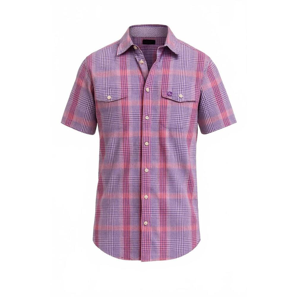 Panhandle Select Plaid Western Shirt Short Sleeve Pearl Snap Button-Up Purple‎